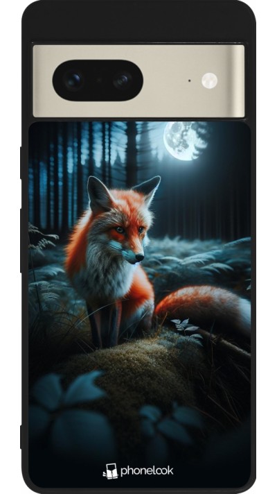 Coque Google Pixel 7 - Silicone rigide noir Renard lune forêt