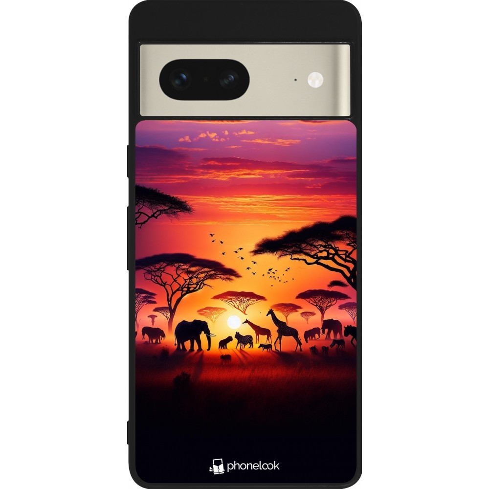 Coque Google Pixel 7 - Silicone rigide noir Safari sunset wildlife
