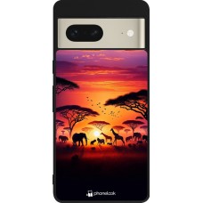 Coque Google Pixel 7 - Silicone rigide noir Safari sunset wildlife