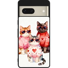 Coque Google Pixel 7 - Silicone rigide noir Saint Valentines Day 26 Cat Love