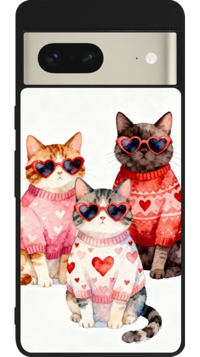 Google Pixel 7 Case Hülle - Silikon schwarz Saint Valentines Day 26 Cat Love