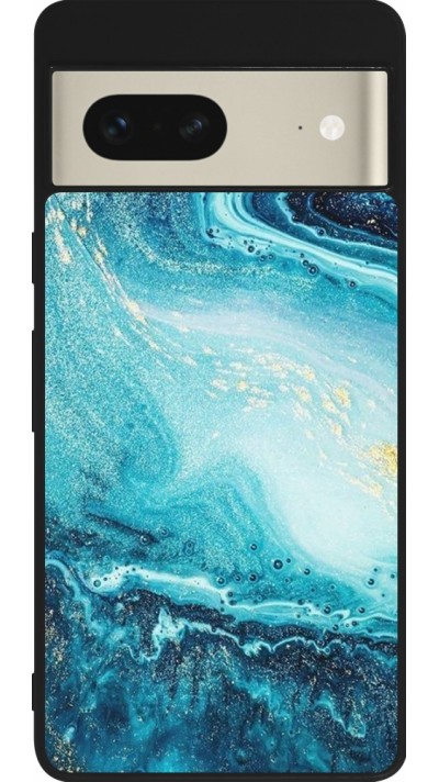 Coque Google Pixel 7 - Silicone rigide noir Sea Foam Blue