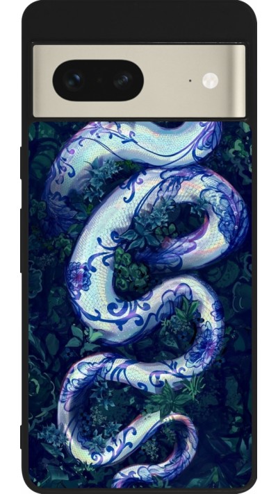 Coque Google Pixel 7 - Silicone rigide noir Serpent Blue Anaconda
