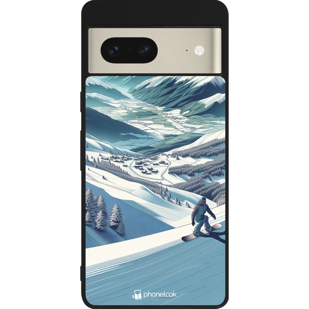 Google Pixel 7 Case Hülle - Silikon schwarz Snowboarder Berg
