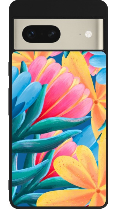 Coque Google Pixel 7 - Silicone rigide noir Spring 23 colorful flowers