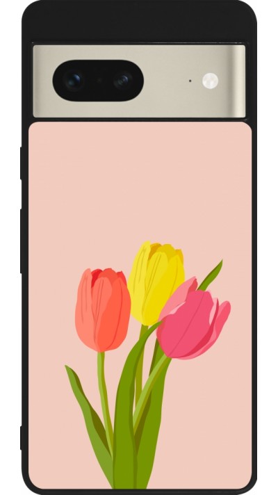 Google Pixel 7 Case Hülle - Silikon schwarz Spring 23 tulip trio