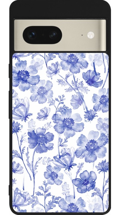 Google Pixel 7 Case Hülle - Silikon schwarz Spring 23 watercolor blue flowers