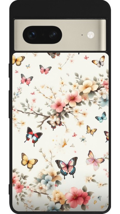 Coque Google Pixel 7 - Silicone rigide noir Spring 25 Papillons Légers
