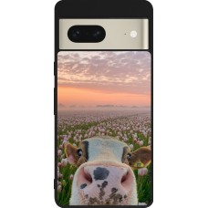 Coque Google Pixel 7 - Silicone rigide noir Cow with tulips 2026