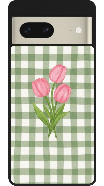 Coque Google Pixel 7 - Silicone rigide noir Green vichy tulips 2026
