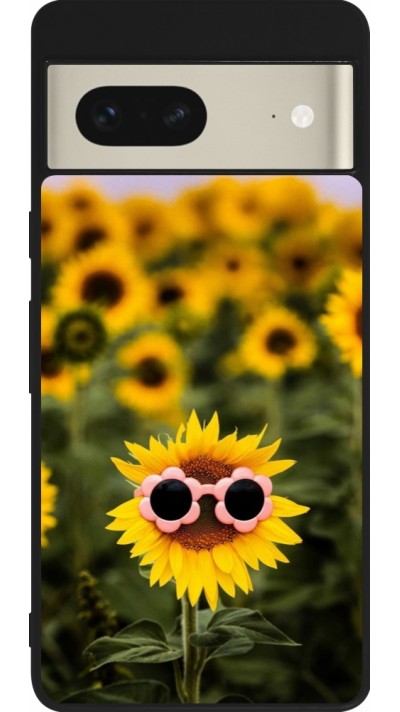 Coque Google Pixel 7 - Silicone rigide noir Sunflower with glasses 2026