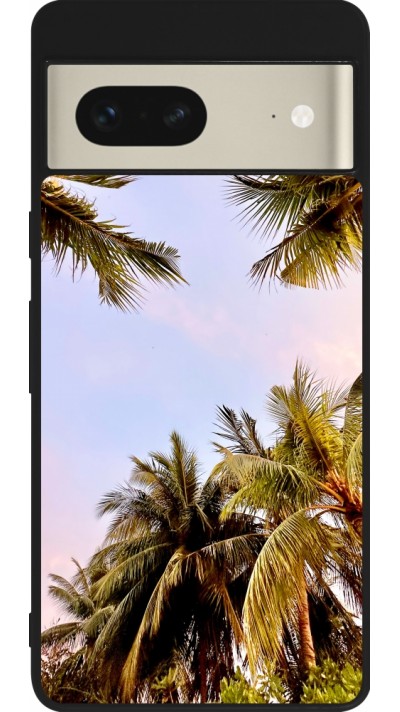 Coque Google Pixel 7 - Silicone rigide noir Summer 2023 palm tree vibe