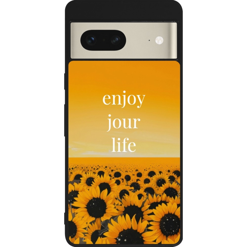 Coque Google Pixel 7 - Silicone rigide noir Summer 2025 Enjoy your life