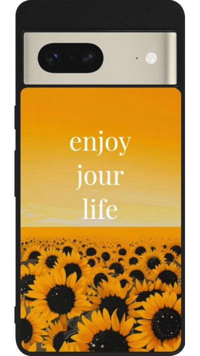Coque Google Pixel 7 - Silicone rigide noir Summer 2025 Enjoy your life