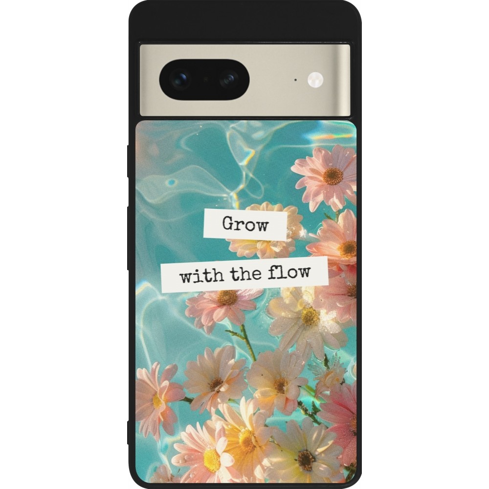 Coque Google Pixel 7 - Silicone rigide noir Summer 2025 Grow with the flow