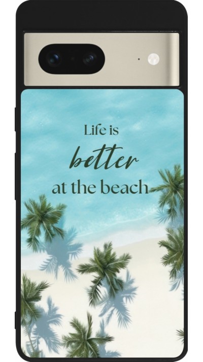 Coque Google Pixel 7 - Silicone rigide noir Summer 2025 Life is better at the beach