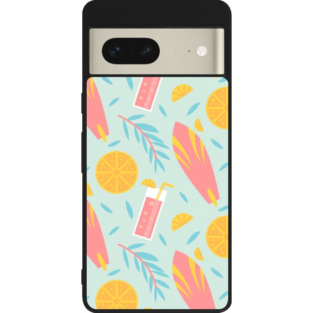 Coque Google Pixel 7 - Silicone rigide noir Summer 2025 Pattern citron
