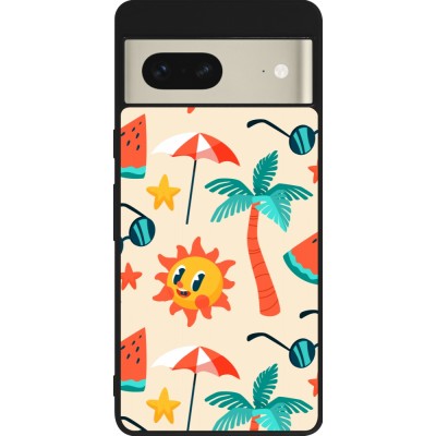 Coque Google Pixel 7 - Silicone rigide noir Summer 2025 Pattern soleil