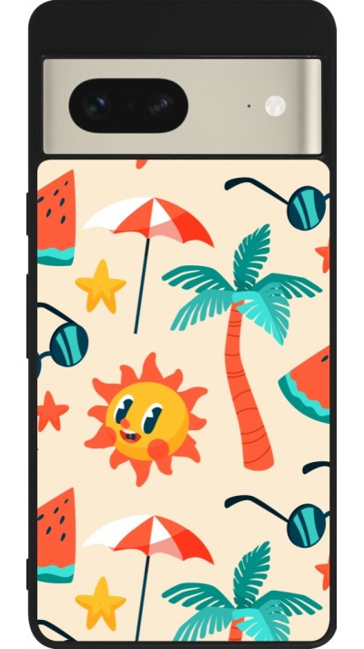 Coque Google Pixel 7 - Silicone rigide noir Summer 2025 Pattern soleil