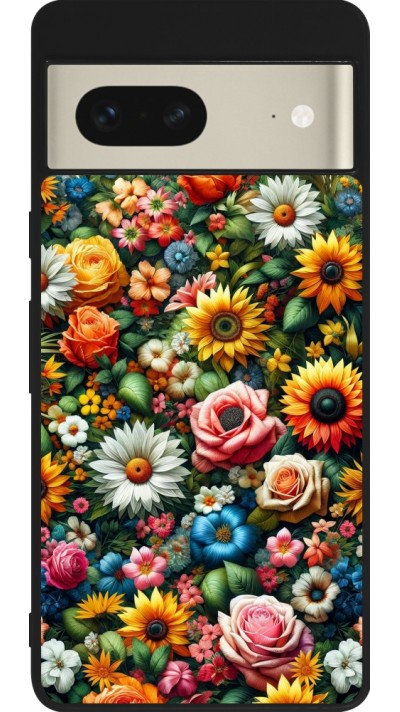 Coque Google Pixel 7 - Silicone rigide noir Summer Floral Pattern