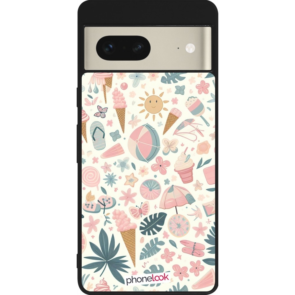 Coque Google Pixel 7 - Silicone rigide noir Summer Pink Pattern