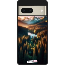 Google Pixel 7 Case Hülle - Silikon schwarz Sonnenuntergang Waldsee