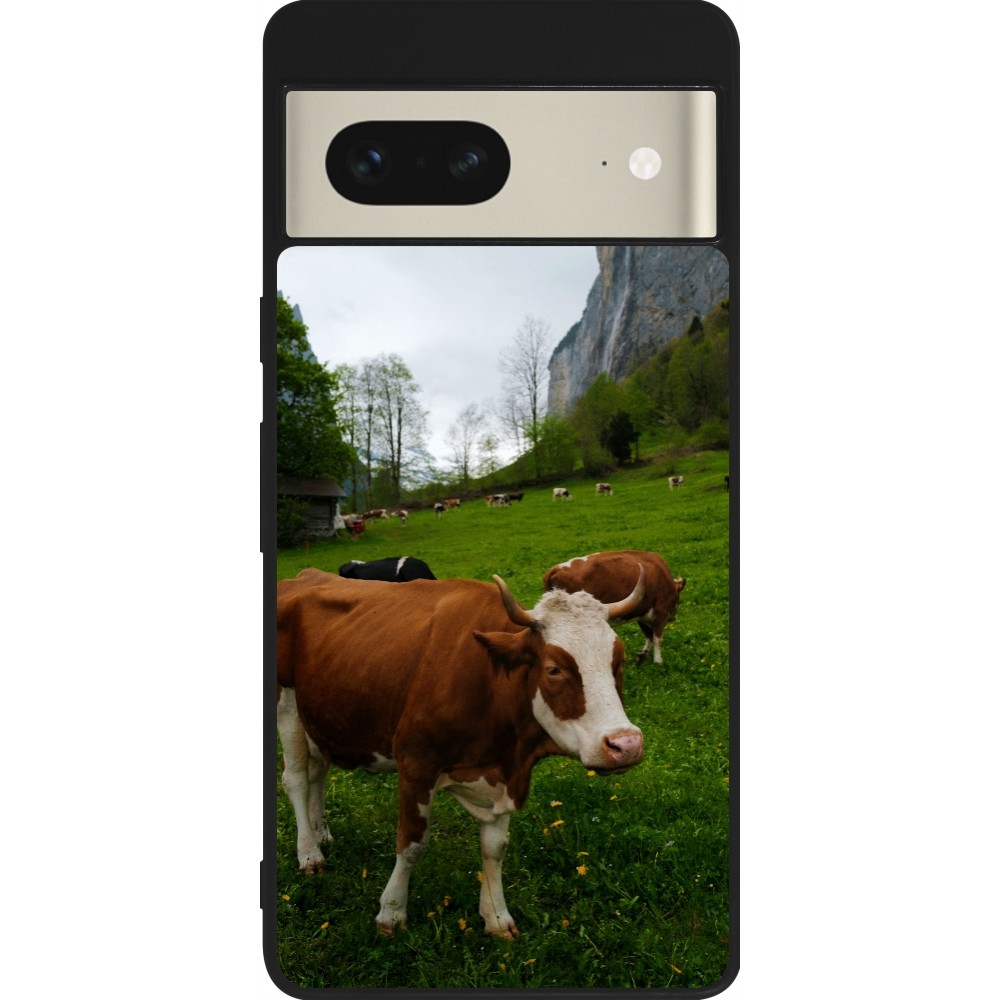 Google Pixel 7 Case Hülle - Silikon schwarz  Nationalfeiertag Schweiz Kühe