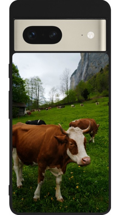 Google Pixel 7 Case Hülle - Silikon schwarz  Nationalfeiertag Schweiz Kühe
