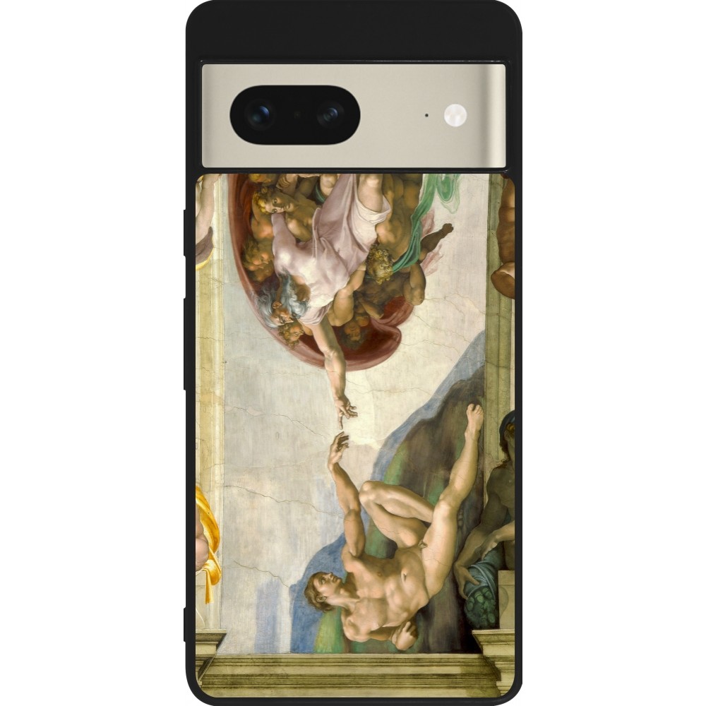 Coque Google Pixel 7 - Silicone rigide noir Tableau art - La Création d’Adam - Michel-Ange