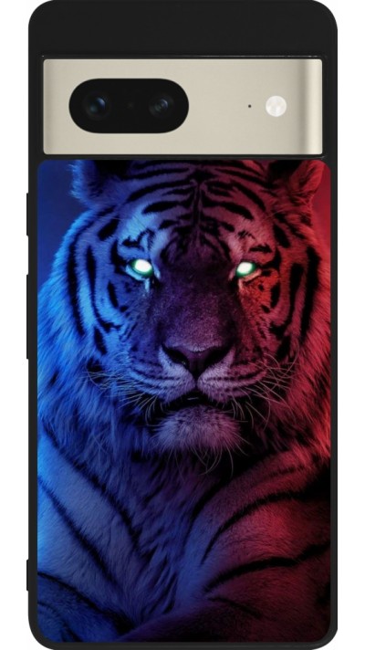 Coque Google Pixel 7 - Silicone rigide noir Tiger Blue Red
