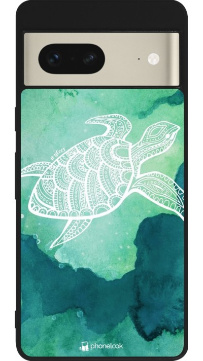 Coque Google Pixel 7 - Silicone rigide noir Turtle Aztec Watercolor
