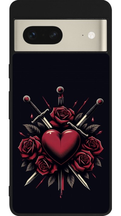 Coque Google Pixel 7 - Silicone rigide noir Valentine 2024 gothic love