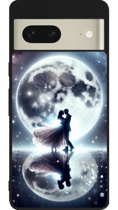 Coque Google Pixel 7 - Silicone rigide noir Valentine 2024 Love under the moon