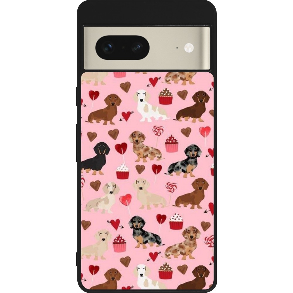 Coque Google Pixel 7 - Silicone rigide noir Valentine 2024 puppy love
