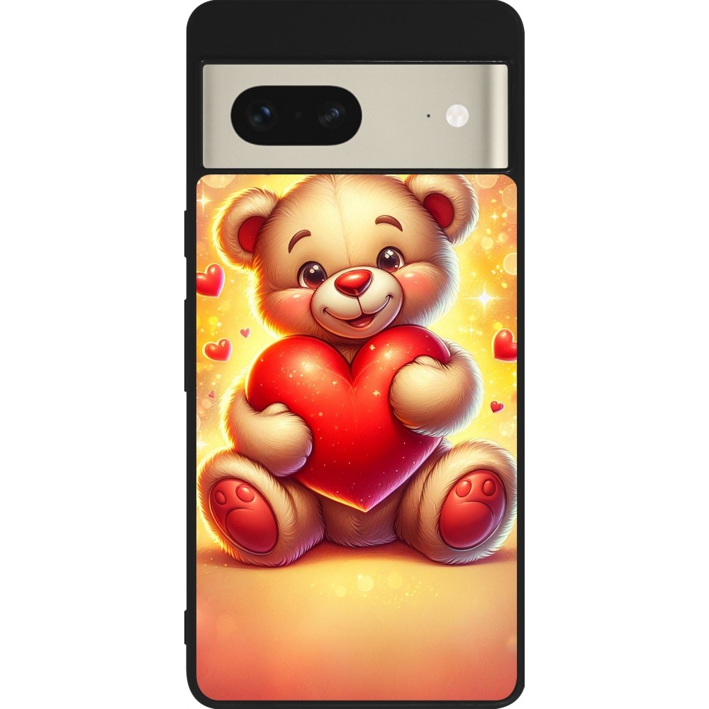 Coque Google Pixel 7 - Silicone rigide noir Valentine 2024 Teddy love