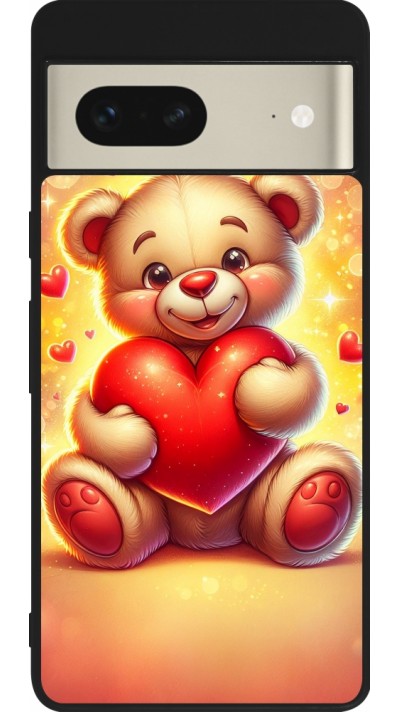 Coque Google Pixel 7 - Silicone rigide noir Valentine 2024 Teddy love