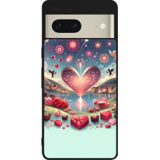 Coque Google Pixel 7 - Silicone rigide noir Valentine 2025 Chic