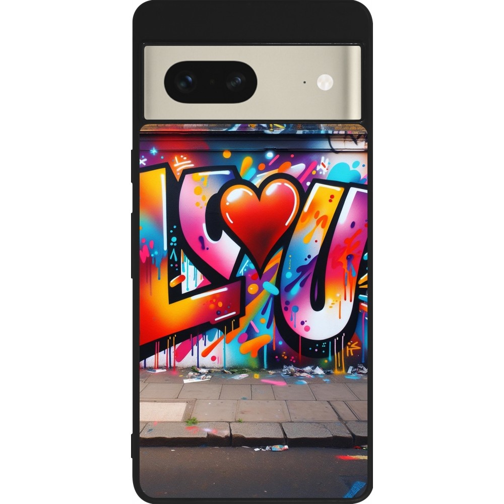 Coque Google Pixel 7 - Silicone rigide noir Valentine 2025 Love U Tag