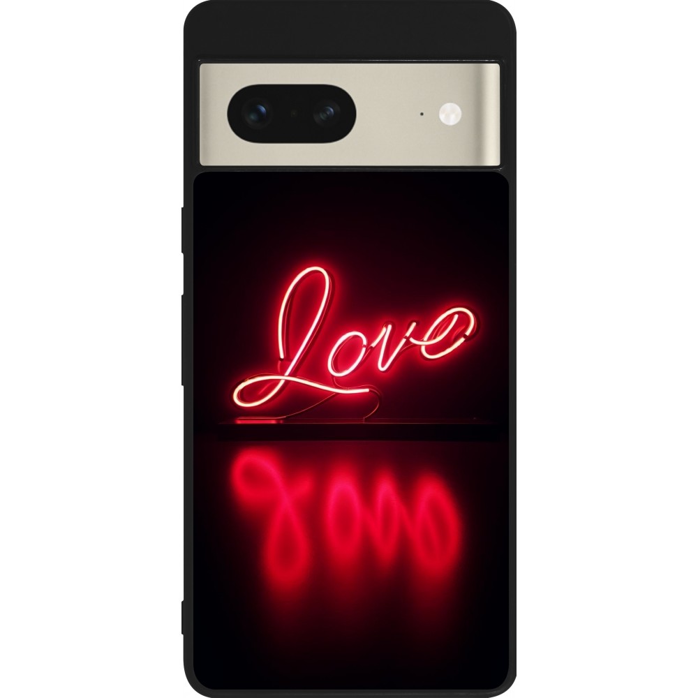 Google Pixel 7 Case Hülle - Silikon schwarz Valentine 2025 Neon Liebe
