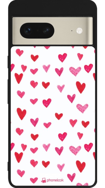 Coque Google Pixel 7 - Silicone rigide noir Valentine 2022 Many pink hearts