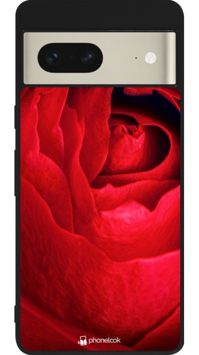 Coque Google Pixel 7 - Silicone rigide noir Valentine 2022 Rose