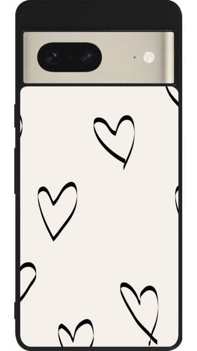 Coque Google Pixel 7 - Silicone rigide noir Valentine 2023 minimalist hearts