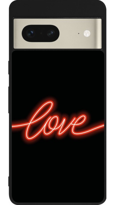 Coque Google Pixel 7 - Silicone rigide noir Valentine 2023 neon love