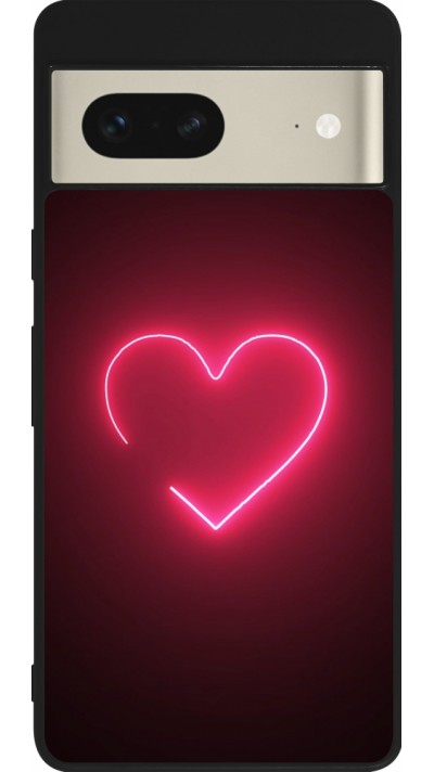 Coque Google Pixel 7 - Silicone rigide noir Valentine 2023 single neon heart