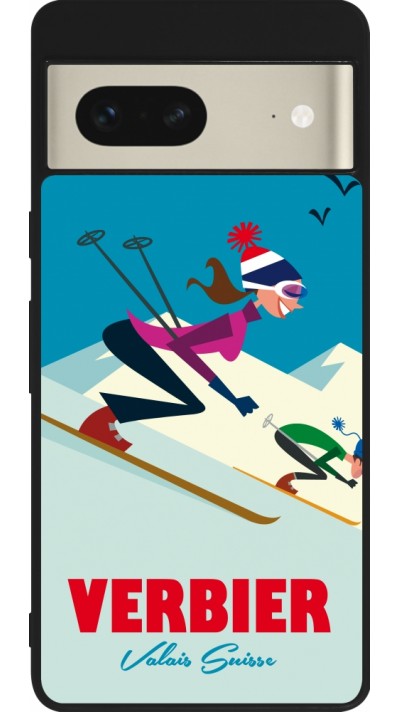 Coque Google Pixel 7 - Silicone rigide noir Verbier Ski Downhill