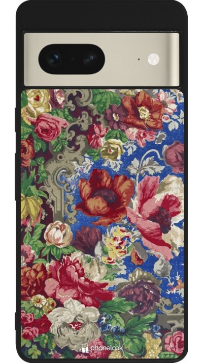 Coque Google Pixel 7 - Silicone rigide noir Vintage Art Flowers