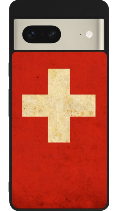 Google Pixel 7 Case Hülle - Silikon schwarz Vintage Flag SWISS