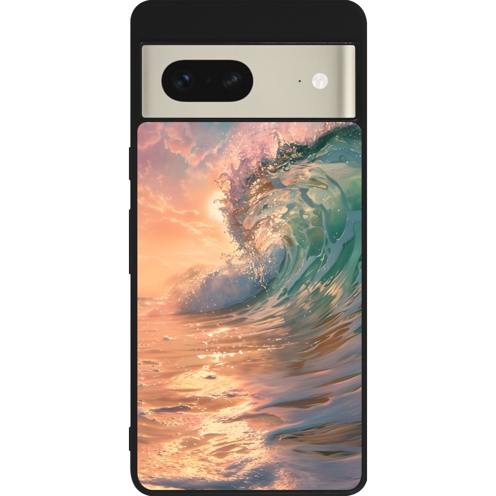 Coque Google Pixel 7 - Silicone rigide noir Wave Sunset