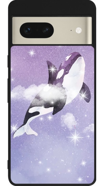Coque Google Pixel 7 - Silicone rigide noir Whale in sparking stars