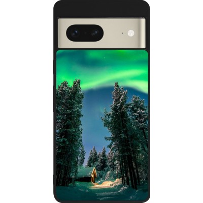 Google Pixel 7 Case Hülle - Silikon schwarz Winter 22 Northern Lights